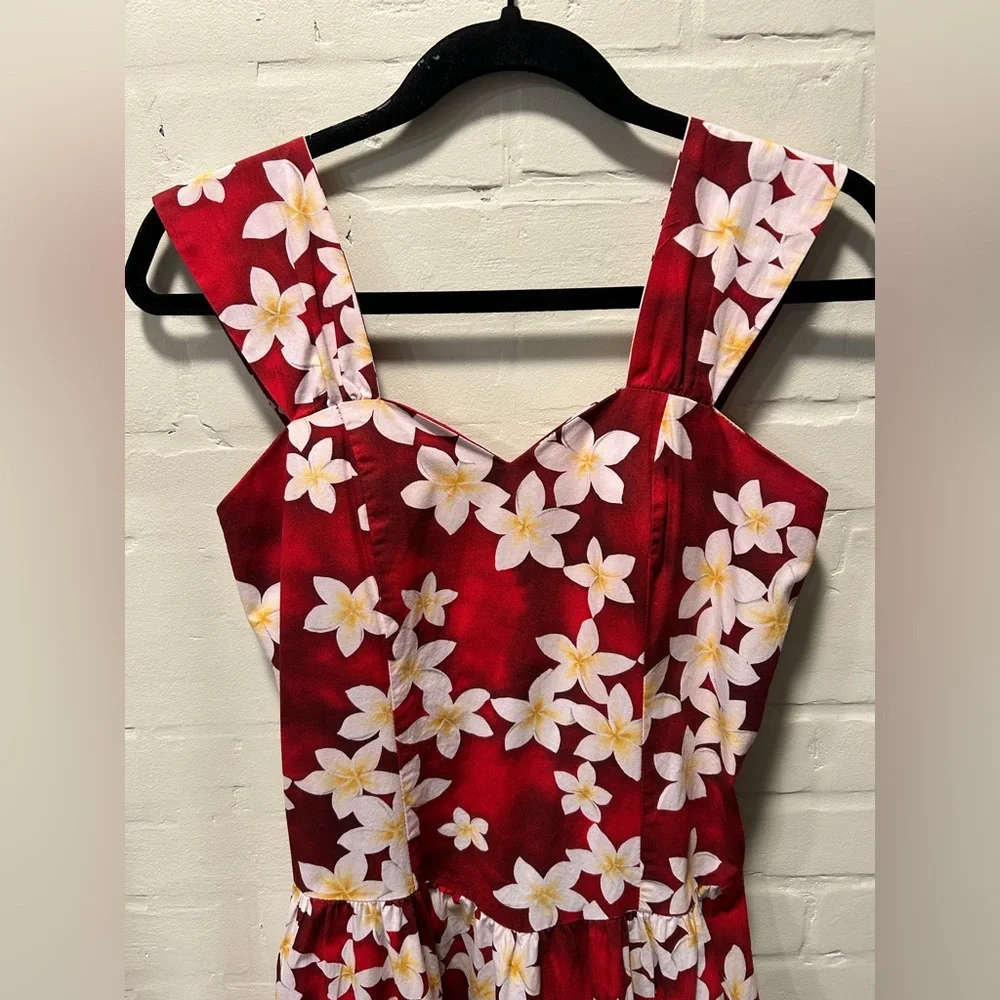 Royal Creations Red Plumeria Floral Rockabilly Midi Dress Made in Hawaii USA M - Picture 3 of 8